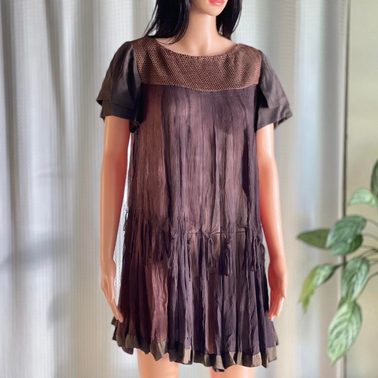 Nwt Vintage Y2k Anamika Boho Dress Sheer Brown Short Sleeve Ethnic Indie Us 8
